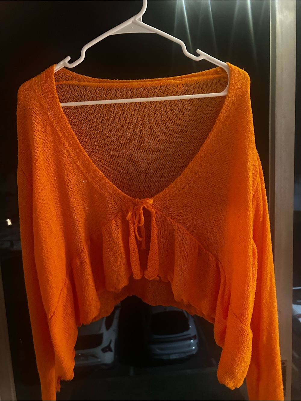 Women’s Lightweight V-Neck Tie-Front Sweater - Orange